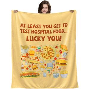 Funny Get Well Gifts for Women, Extra Large Inspirational Hospital Food Humorous Blanket, Hilarious Thinking of You Plush Throw for Mom Sister Friend, Soft Recovery Care Package, 50"x70" (Yellow2)