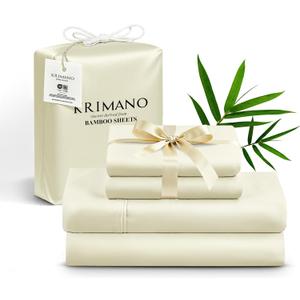King Size Sheet Set, Viscose Bamboo Sheets for Bed Set 4pcs, 100% Viscose Derived from Bamboo, Hotel Luxury Silky & Cooling for Hot Sleepers, Deep Pocket Up to 17", Creme