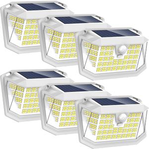 LANSOW Solar Motion Lights Outdoor 6 Pack, 188 LED/3 Modes, Motion Sensor Outdoor Lights, IP65 Waterproof 270 Lighting, Solar Powered Security Flood for Outside Yard Garden Wall(White)