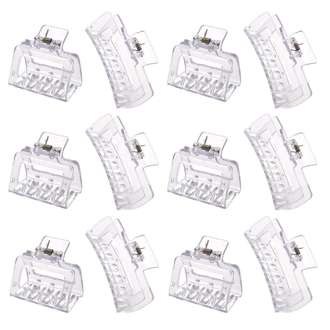 12 Pack Clear Square Claw Clips, Big and Small Neutral Rectangle Hair Claw Clips, Non-slip Matte Large Hair Clips for Women,Strong Hold Jaw Clip for Thick Thin Hair