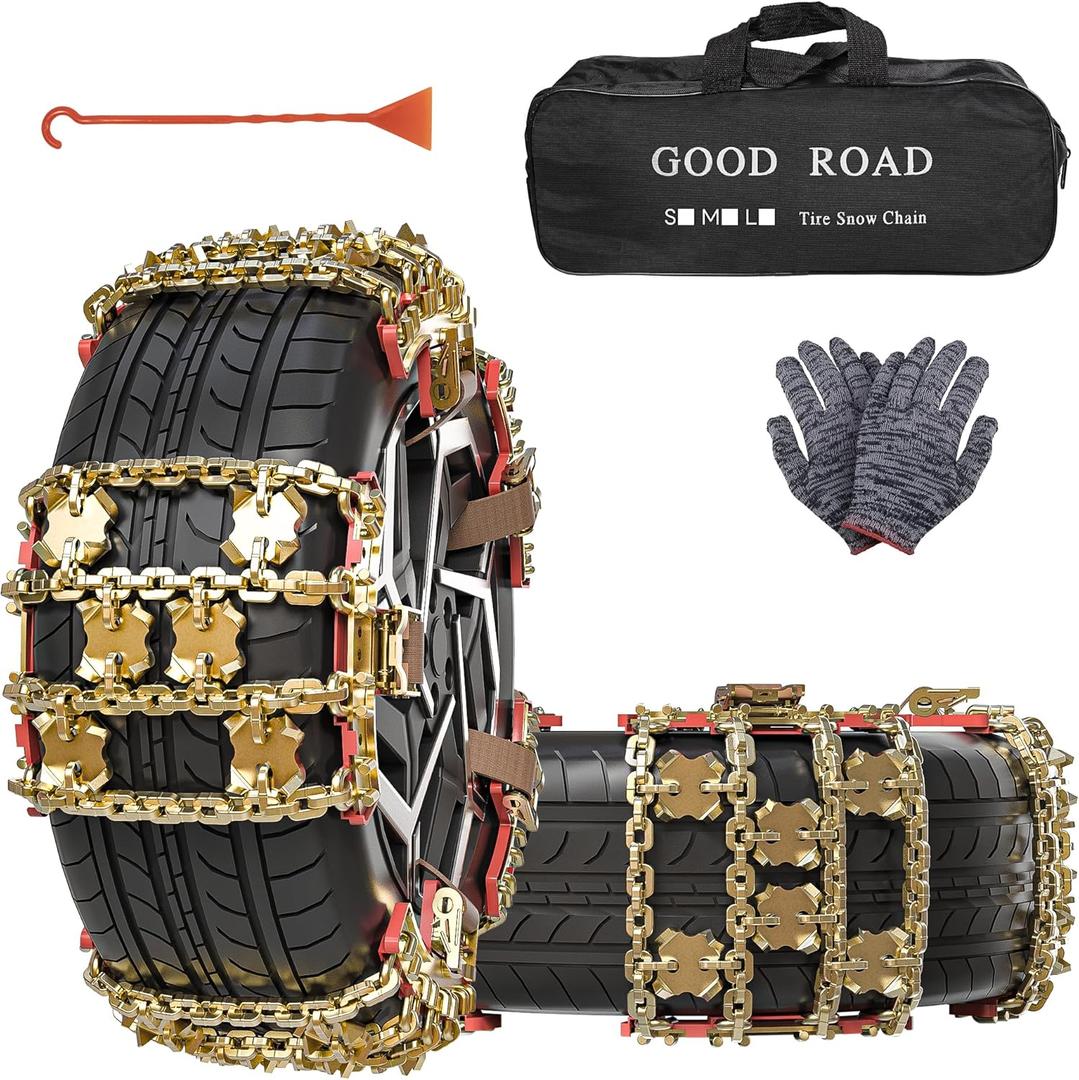 6 x Tire Chains, Snow Chains, Anti-slip Tire Chains for Cars SUVs Pickup Trucks Adjustable Emergency Transaction Chains for Ice Snow, Fit Tire Width 225-285mm, Set of 6