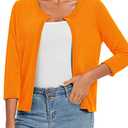 Urban CoCo Women's 3/4 Sleeve Open Front Shrugs Lightweight Crew Neck Cardigan Sweater (Orange, L)