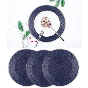 Handmade Navy Beaded Placemats Charger 13 Inch Round Set of 4 - Beautiful Fancy Elegant Decorative Glitz Table Mat for Dining Table Dcor, Farmhouse, Wedding, Dinner Party, Christmas, & Everyday Use