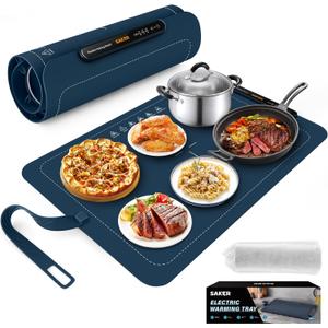 Saker Food Warming Mat,Electric Warming Tray for Food, Adjustable Heating Mat for Countertop with 3 Temperature Settings & Child Lock, Portable Foldable Food Warmer for Party, Buffet, Daily Use