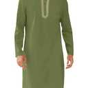Yousify Mens Kaftan Thobe Casual Henley Shirts Button up Long Sleeve Robe Muslim Gown Shirt Army Green, Large