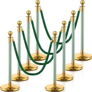Landhoow 8 Pcs Stanchions and Velvet Ropes Crowd Control Kit, 4 Green Ropes
Stainless Steel Posts, Hollow Bases, 5 ft Length, Adjustable Queue Setup, for Wedding Ceremony, Reception & Party Event Decor