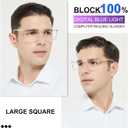 MARE AZZURO Blue Light Blocking Reading Glasses Men Large Square Computer Readers 100 125 150 175 200 225 250 275 300 350 (Transparent 1.5)