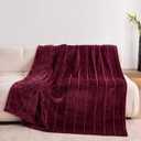 Super Soft Flannel Throw Blanket 50x60 Inches, Premium Checkered Jacquaed Silky Fleece Lightweight Bed Blanket All Season Use, Burgundy Strip, 50"x60"