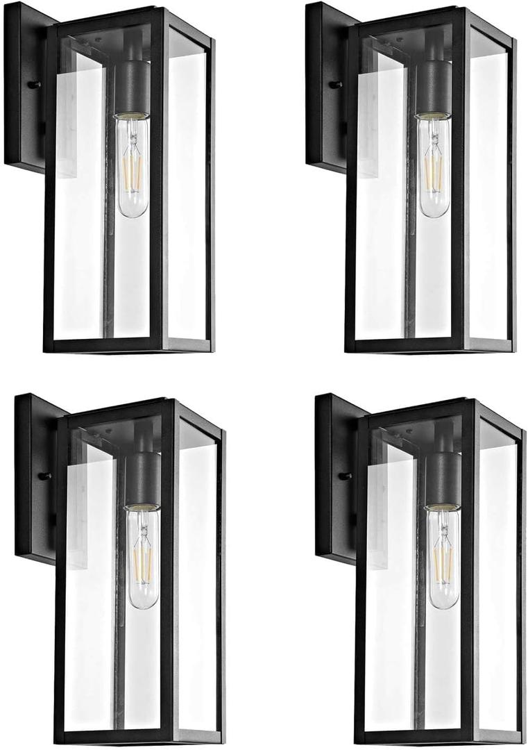 Bestshared Outdoor Wall Sconce Lights,Exterior Wall Lighting Fixtures with Clear Glass, Anti-Rust Modern Black Outside Lantern Lamp for House Front Porch Doorway Patio (Black, 15"-4 Pack)