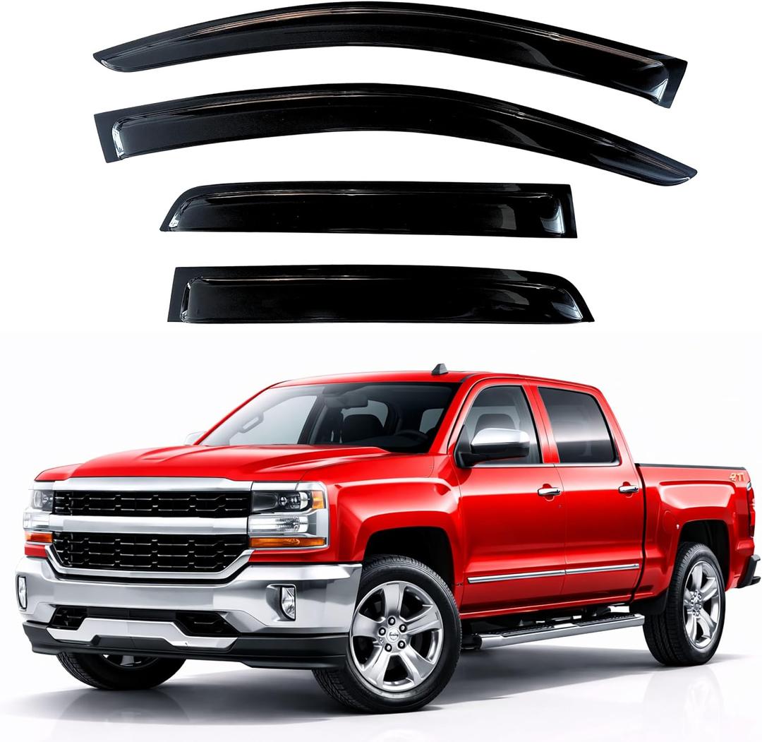 KPY Rain Guards Fit for 2014-2018 Chevrolet Silverado/GMC Sierra 1500 Crew Cab, Out-Channel Window Visor Vent Deflector, Truck Accessories for 2015-2019 Chevy Silverado/Sierra 2500HD 3500HD Crew Cab
