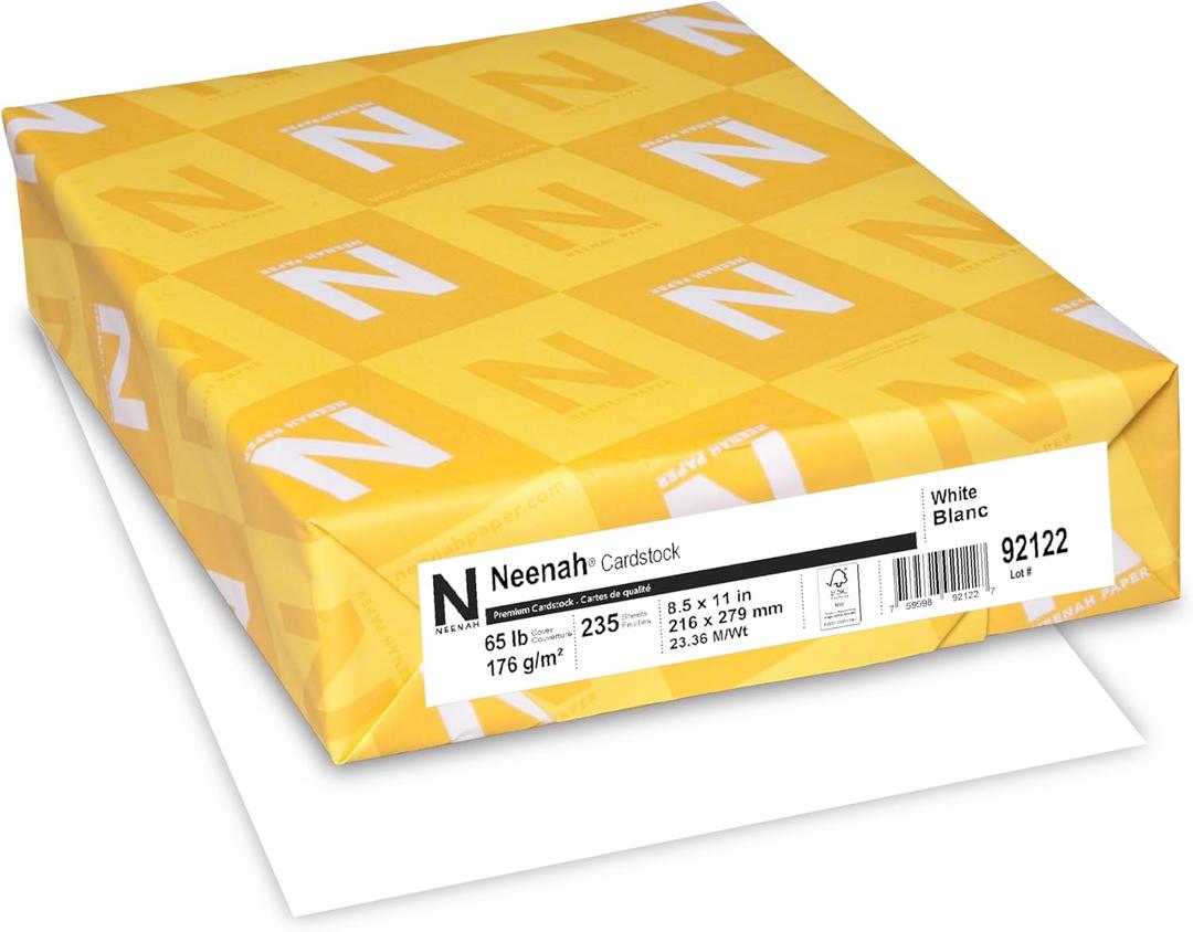 Neenah White Cardstock, 65 lb. 8.5" x 11", 235 Sheets, Thick and Durable Card Stock for Invitations, Business cards, crafts and printing