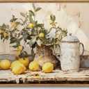 XLARTMY Framed Vintage Kitchen Wall Art, Yellow Lemon Still Life Wall Art Oil Paintings, Rustic Farmhouse Artwork Canvas Posters Prints Pictures for Living Room Bedroom 12x16In