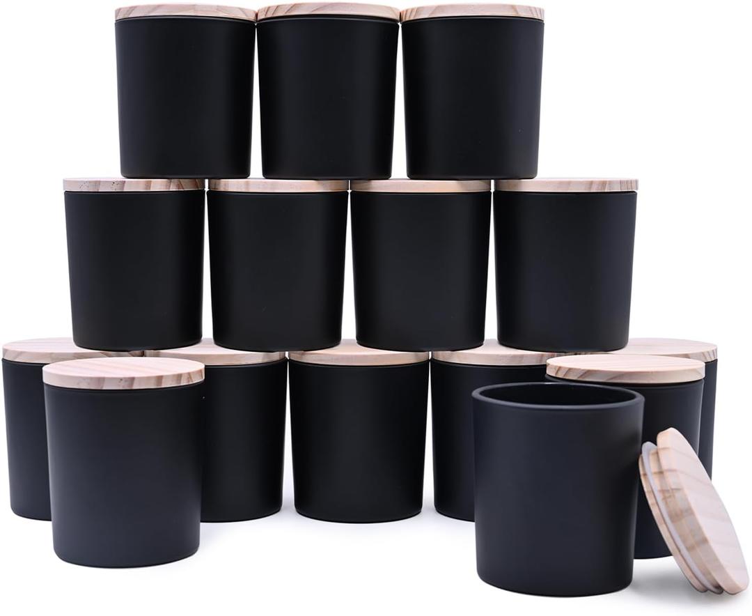 8 OZ Thick Candle Jars for Making Candles 15 Pcs, Black Empty Jars with Wood Lids for Candle Making, Sample Container,Matte Black (8oz)