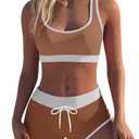 Womens Sport Two Piece Swimsuits Racerback Tops Boyshort Bottom Swimwear Bathing Suit（Large, Brown）