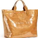 KAMEILONG Women's Large PVC Tote Bag Letters Print Handbags Paper Shoulder Bag Clear Shopping Hobo Bag (Brown)