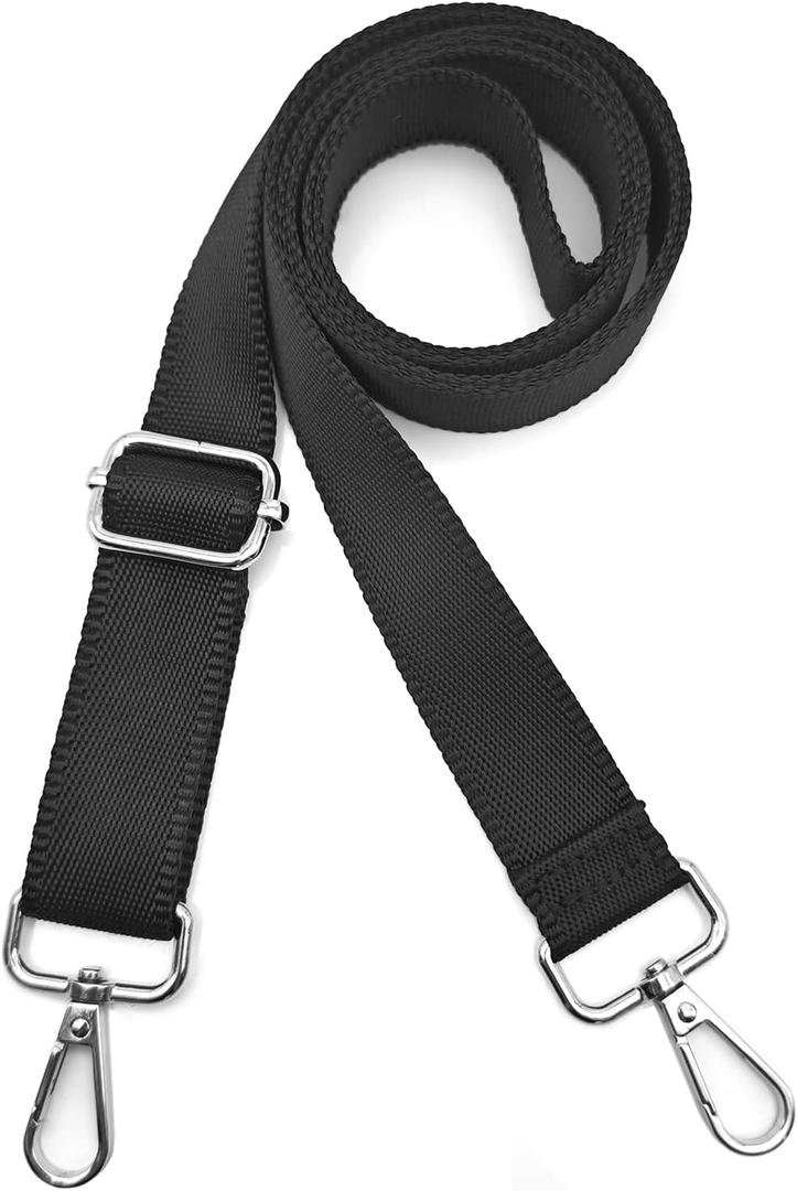 1" Wide Purse Straps Replacement Crossbody Bags Shoulder Guitar Strap for Handbags Sports Laptop Duffel Canvas Camera Bag - Black Belt,Silver Clips (Width: 1 inch)