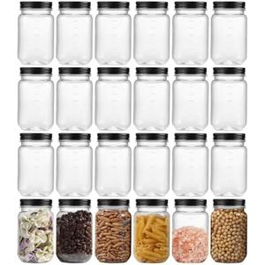 novelinks Plastic Jars With Lids 11 Pcs 16 oz Plastic Mason Jars Food Storage Reusable Empty Storage Containers(Black, Pack 16 Ounce)