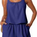 Summer Mae Swim Romper Women's One Piece Swimsuits with Pockets 2025 Blouson Modest Bathing Suits (16, Navy Blue)