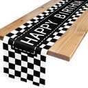 Happy Birthday Table Runner Black and White Checkerboard Birthday Party Decorations Racing Theme Party Sign, 72 Inches