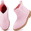 BMCiTYBM Toddler Girls Ankle Boots Low Heel Knitting Sock Short Chelsea Breathable Mesh Slip On Booties Dress Shoes All Season (Pink)