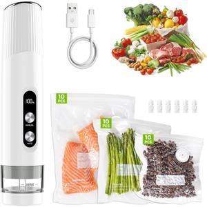 Compact Vacuum Sealer for Food, Cordless Handheld Vacuum Sealer Machine with 30 Reusable Bags, 1800mAh Rechargeable Portable Food Saver for Sous Vide, Meal Prep, Meat & Vegetables