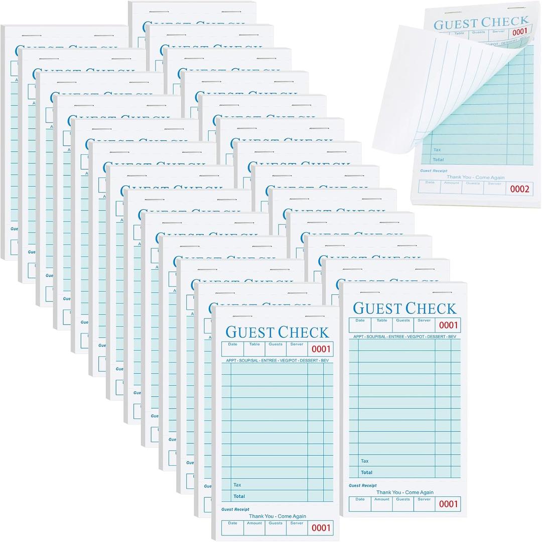 60 Pack Guest Check Books Bulk Server Note Pad Numbered Waitress Notepad, Total 3000 Sheets 3.5 x 6.75 Inch Blue Food Receipt Book, Server Order Paper for Bars Cafes Restaurant Food Trucks