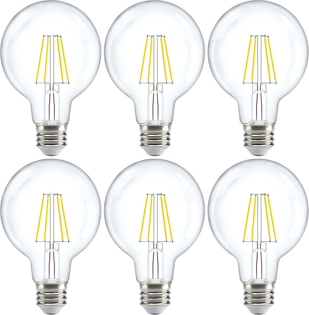 Sunco 6 Pack G25 LED Light Bulbs, Filament Edison Globe, Vanity Lighting Bulb for Bathroom Bedroom, 500 LM, 5W (60W Equivalent), 3000K Warm White, Dimmable, E26 Base, Clear UL