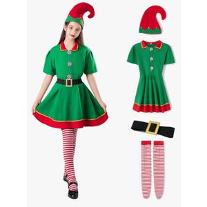 Christmas Elf Costume for Toddler Baby Boys Girls Santa Costume Outfit Xmas Clothes Top +Pants + Hat Cosplay Outfit