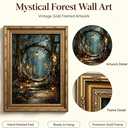 Vintage Gold Framed Wall Art, Gothic Victorian Forest Painting Canvas Print, Dark Academia Lanterns in Trees Picture Painting Wall Decorc, Moody Forest Picture Poster Artwork for Living Room Bedroom