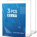 3 Pack Acrylic Sign Holder 8.5 x 11 Inches, Clear Menu Stand, Vertical Flyer Display, Table Paper Holder, Desk Brochure, Plastic Sign Display for Restaurants, Office, Store
