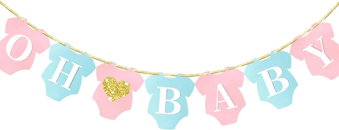 Letjolt Pink Blue Oh Baby Banner Baby Shower Supplies Gender Reveal Birthday Party Decorations Pre-Strung Garland Nursery Hanging Décor