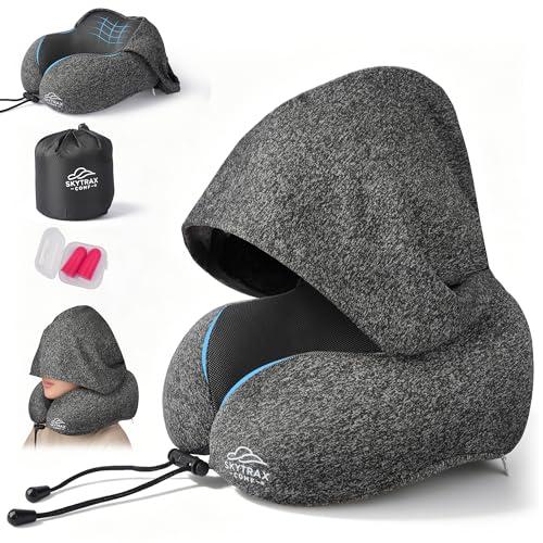 Travel Pillow with Extra Large Hood for Airplane Long Flights Privacy and Comfort Memory Foam with Skin-Friendly Cover for Road Trip Head&Neck Support for Plane Office Cars Sleeping & Rest (Grey)