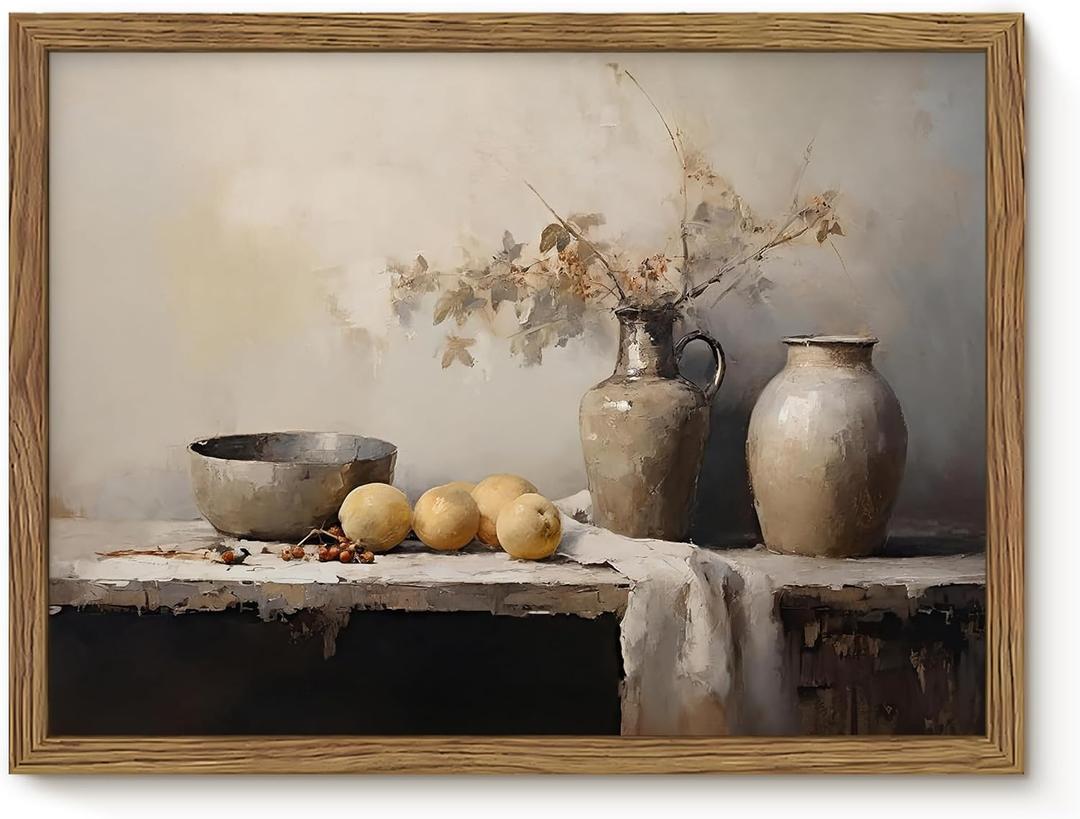 Framed Vintage Kitchen Wall Art, Dining Room Retro Jars Pictures Wall Decor, Moody Oil Painting Canvas Prints, Rustic Farmhouse Artwork for Living Room 16x24 Inch