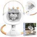 Jool Baby Nova Nature Baby Swing for Newborns with Natural Wood Toys, Electric Motorized Infant Swing, Bluetooth Music, Remote (Gray) (White), 
25"D x 23"W x 20"H