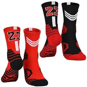 Dingcooler Men Basketball Socks 2/ 4 Pairs, Basketball Team Lucky Number Athletic Sports Socks for Adult Youth Kids (Medium)