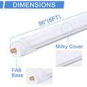 8ft LED Bulbs,12 Pack 96" 45W FA8 Single Pin LED Tube Lights 5400LM, 6000k, Milky Cover, F96T12 Bulb Fluorescent Replacement, Ballast Bypass