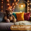 Glass Floor Lamp for Living Room with Amber Glass Lampshade, Dimmable Modern Standing Lamp with 12W LED Bulb, Remote Control Tall Lamp for Bedroom