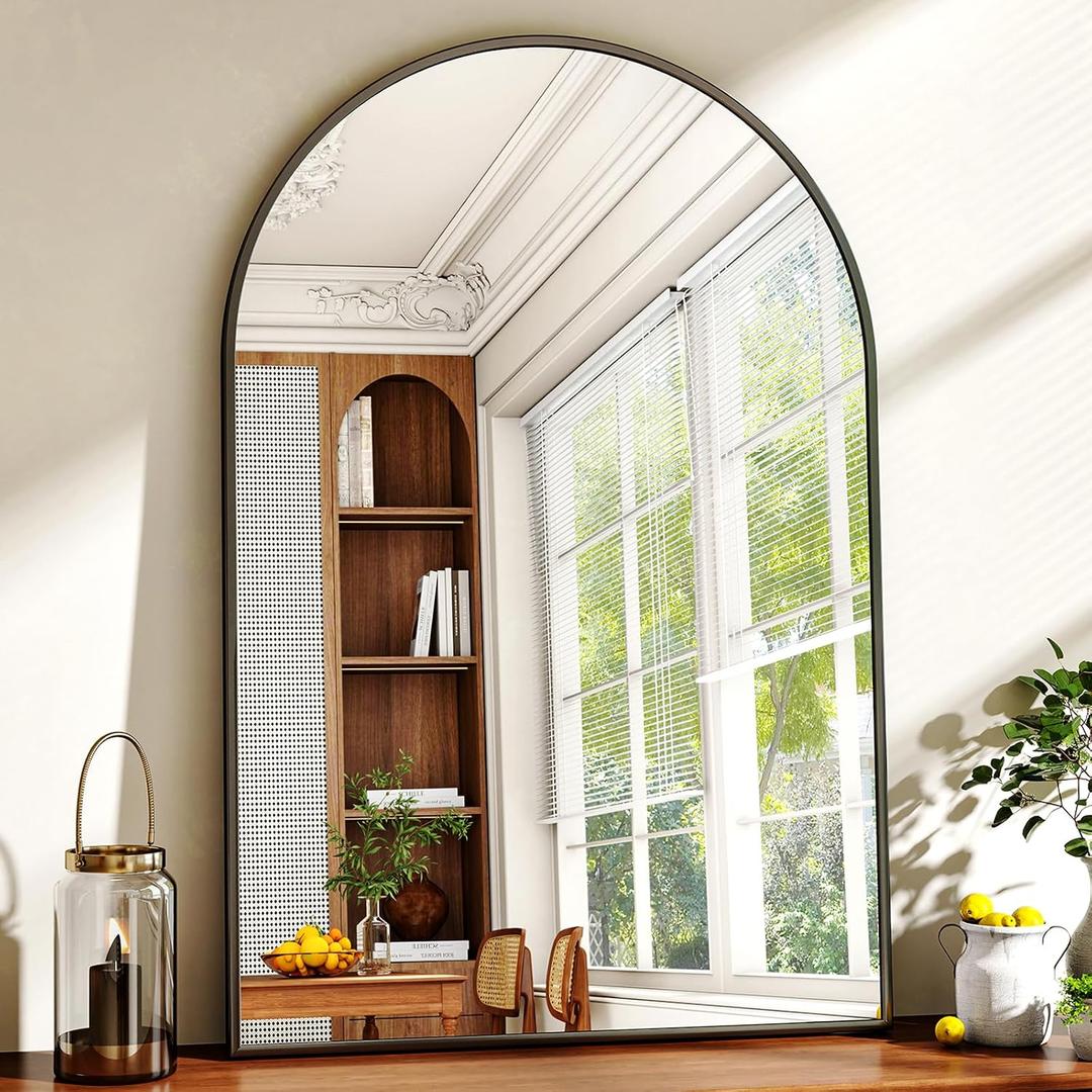 XRAMFY 26"x38" Arched Wall Mirror for Bathroom, Black Vanity Mirror for Bedroom, Living Room, Entryway, Decorative Hanging Mirror for Wall