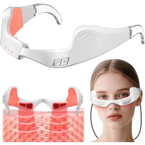Under Eye Red Light Therapy Device, 650nm Red Light Therapy Eye Massager for Relieve Eye Bags, Eye Fatigue, Dark Circles, with Glasses Strap, Light-Weight, Hands-Free Use (White)