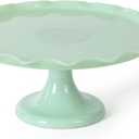 Martha Stewart Highbrook 11" Jadeite Glass Cake Stand  Handmade Vintage-Style Dessert Stand with Ruffle Trim, Decorative Pedestal Cake Plate for Display & Serving