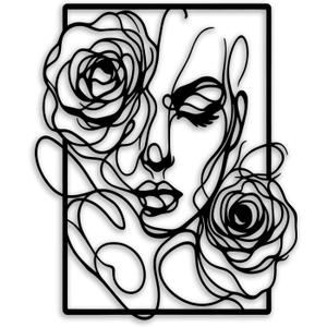 Female Face Rose Metal Wall Decor - Elegant Room Decor Wall Art Home Decor for Living Room, Bedroom, Dining Room, Bathroom, Office (Black)