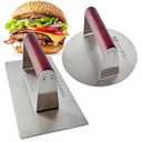Stainless Steel Burger Press, Hamburger Press, Heavy Duty Meat Press, 8 Inch Bacon Press & 6.3 Inch Round Burger Smasher with Wood Handle, Grill Press for Smashburger, BBQ Bacon Up, Beef