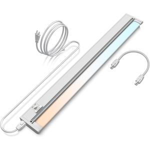 24" LED Under Counter Lights, 16W 1200LM, 3 Color Temperatures (3000K/4000K/5000K), Hardwired or Plug-in, 45 Rotatable, Connect Up to 10 Fixtures, Ideal for Kitchens and Offices