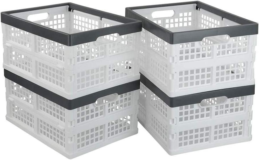 Teyyvn 4-Pack Collapsible Milk Crates, 15L Plastic Stackable Storage Bins Utility Folding Baskets