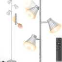SIBRILLE 36W LED Tree Floor Lamp, Dimmable Tall Standing Lamp with Remote & Touch Control, 4 Color Temperatures Bright Floor Lamp, 3 Rotatable Light Modern Floor Lamps for Living Room Bedroom Office (Silver)