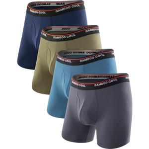 BAMBOO COOL Men's Underwear Boxer Briefs Fly with Built-in 3D Pouch Comfortable Cool Underwear for Men 4 Pack (L)