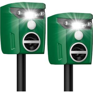 G-Jyuncyou 2 Pack Solar-Powered Ultrasonic Animal Repellent Outdoor, Deer Repellent Devices with Motion Sensor, Waterproof Deer, Cat, Raccoon, Coyote, Rabbit Deterrent for Yard, Garden, Farm