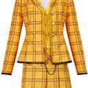 Yejue Women's Plaid Blazer Skirt for Halloween Costume School Uniform Casual Outfit, Medium, Yellow 