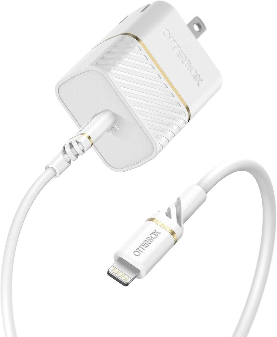 OtterBox Kit Wall Charger USB-C, 20W + OtterBox USB-C to Lightning- Cloud DUST (White)