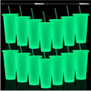 Honeydak 15 Pack Glow in the Dark Cup Halloween Tumbler with Straw and Lid Glowing Cup Water Bottle Iced Coffee Travel Mug Reusable Plastic for Party Birthday (24 oz,Fluorescent Green) (transparent white) Honeydak 15 Pack Glow in the Dark Cup Halloween Tumbler with Straw and Lid Glowing Cup Water Bottle Iced Coffee Travel Mug Reusable Plastic for Party Birthday (24 oz,Fluorescent Green) (transparent white)